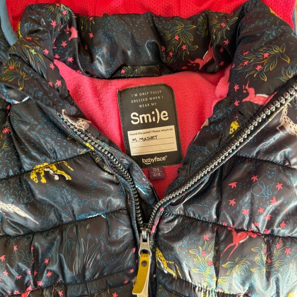 Babyface Girls Hooded Puffer Vest 4T Black Animal Print Pink Fleece - Picture 4 of 8